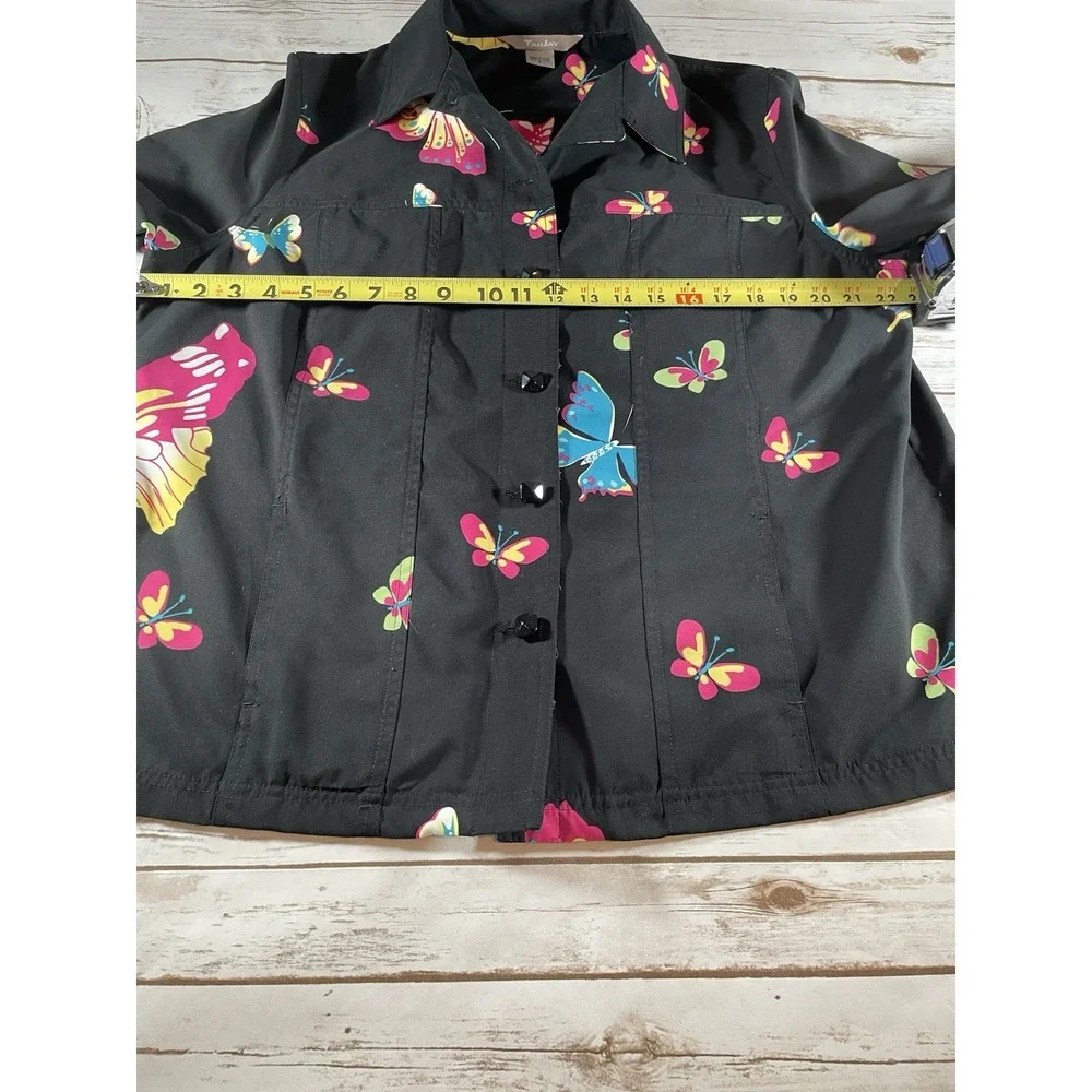 Black Butterfly Print Lightweight Jacket L Retro Whimsigoth Fairy Grunge Y2K 90s